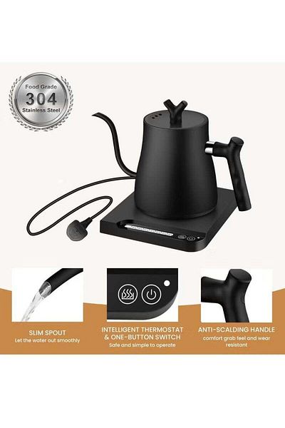 COOYA Coffee Kettle 1L 1000W Power Button Temperature Adjustment, 304 Stainless Steel Coffee and Tea Pot