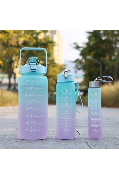 COOYA Large Motivational Water Bottle with Straw Time Marker BPA Free for Sport and Fitness Purple