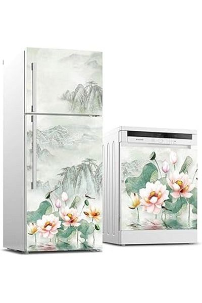 Mu Art Ahşap Refrigerator and Dishwasher White Goods Sticker Covering Flower Picture