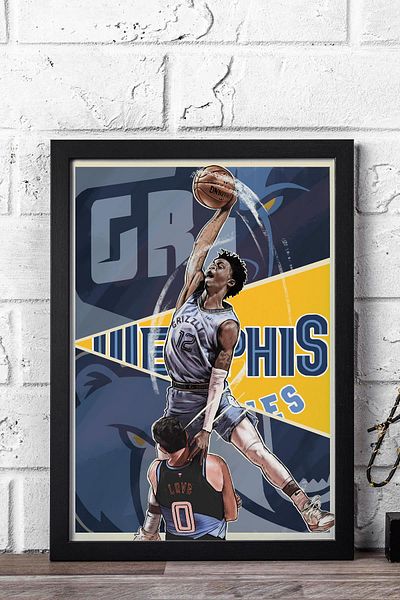 Saturn Ja Morant Framed Art Print - Memphis Grizzlies Nba Poster Painting