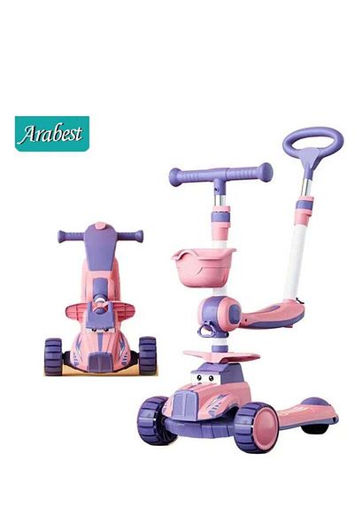 COOYA 5-in-1 Kids Foldable Scooter with LED Flashing Light Wheels,Adjustable Handlebar for Ages 1-8 Pink