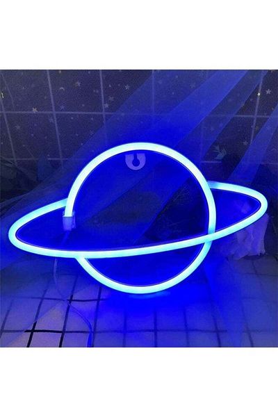 COOYA Led Planet Sign Shaped Neon Decorative Light, Blue