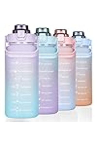 COOYA Large Half Gallon 64 OZ Motivational Water Bottle with Straw Time Marker BPA Free for Sport