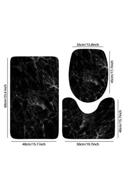 COOYA 3Pcs Bathroom Antiskid Pad, Marble Printed Bath Mat, Bath Mat+Contour+Toilet Lid Cover