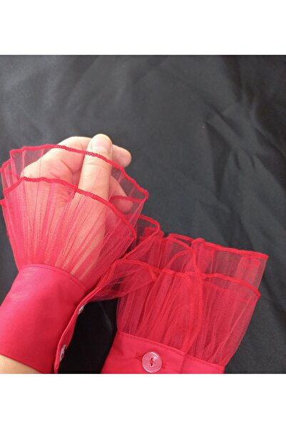 es moda shop Siona Pleated Tulle Removable Cuff Red