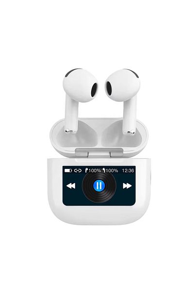 Generic TWS Bluetooth In-Ear Headphones with Color Screen Wireless Earbuds Active Noise Cancellation White