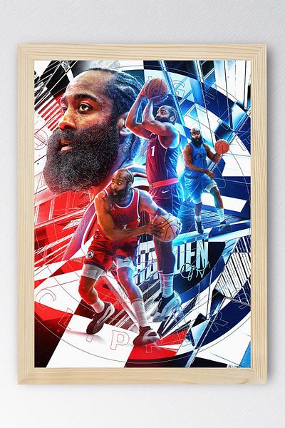 Saturn James Harden Framed Painting - Basketball Nba Poster Painting