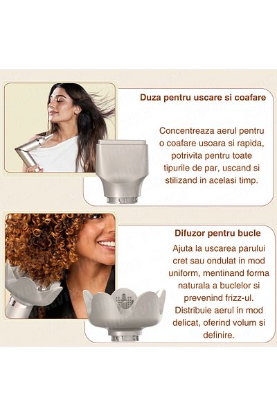 INOMEVIX Set coafare 8 in 1 INOMEVIX®, 1400W, ioni negativi, 3 viteze, uscator, ondulator, perie, difuzor