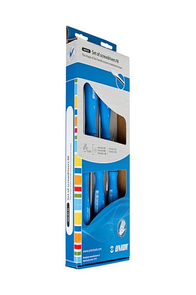 Unior 5-Piece Slotted Screwdriver Set with Two-Component Handles