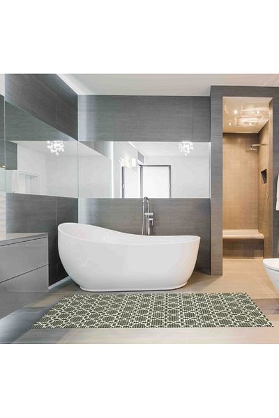 REVE Frills Rectangular Shape Anti-Slip Bath Mat Moss Green and Off-White 180 x 65cm