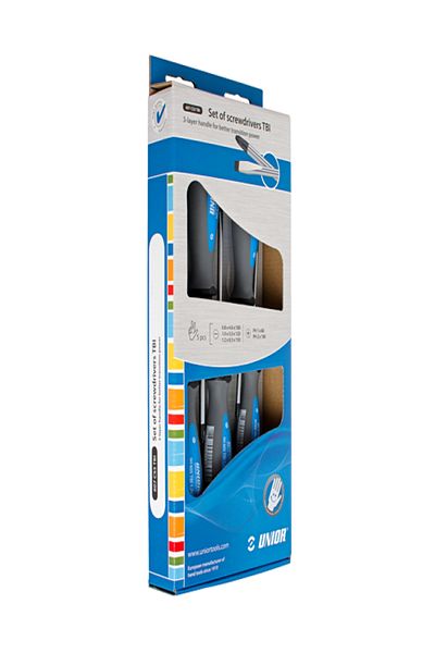 Unior 5-Piece Screwdriver Set with Burnished Chrome Blade and 3-Layer Handle