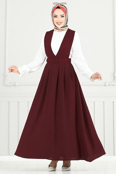 ModaMerve Cuff Elastic Gilet Suit 9152Pl940-M Claret Red