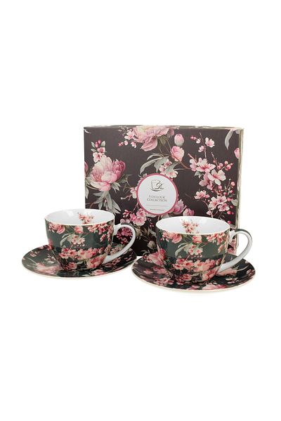 GiftExpress Set of 2 porcelain cups and saucers Noemi Black 250ml