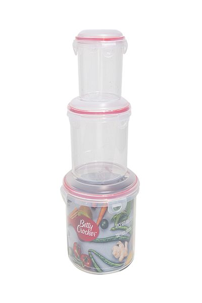 BETTY CROCKER 3-Piece Easy to Clean High-Quality Polypropylene Cylindrical Food Storage Container Set
