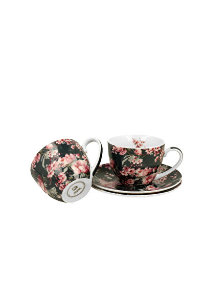 GiftExpress Set of 2 porcelain cups and saucers Noemi Black 250ml