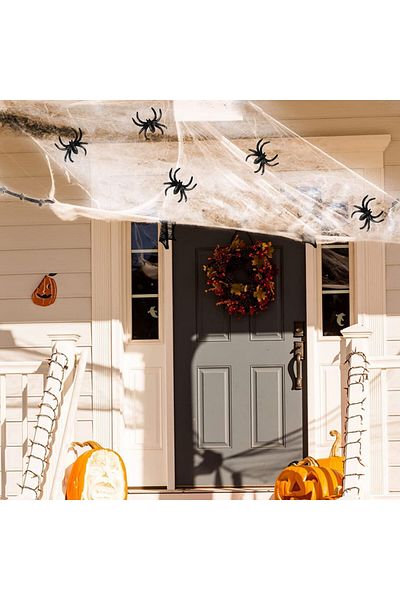 Qipiray Decorative web set and 30 spiders for Halloween Qipiray, plastic, black/white