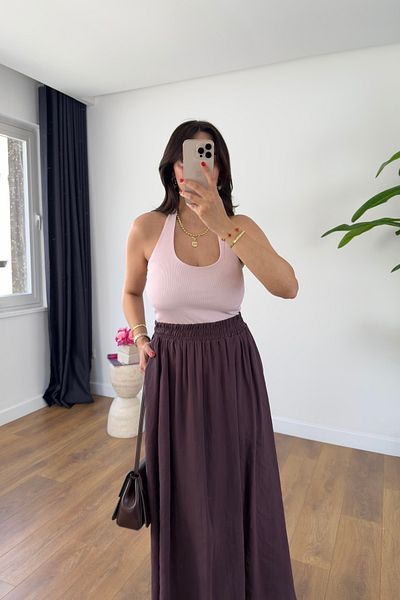 BİRCANÇİL Rox Pink Ribbed Undershirt with Neck Strap Detail