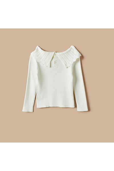 Juniors Textured Pullover With Frill Detail And Long Sleeves