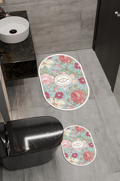 vodler Beauty Pattern Eco Bath Mat, Αντιολισθητική βάση, Πλένεται στο πλυντήριο, Ψηφιακή εκτύπωση Σετ 2