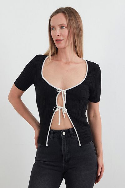 Fulla Moda Πλεκτή μπλούζα με κορδόνια