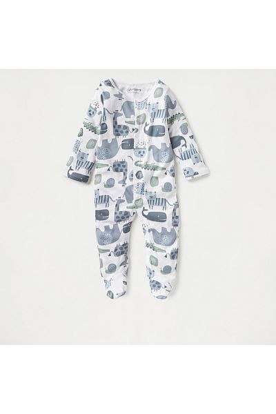 Juniors All-Over Safari Print Closed Feet Sleepsuit With Snap Button Closure
