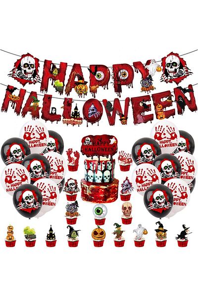 Jioenyue Set of 53 Jioenyue Halloween decorations, multicolor, latex/paper