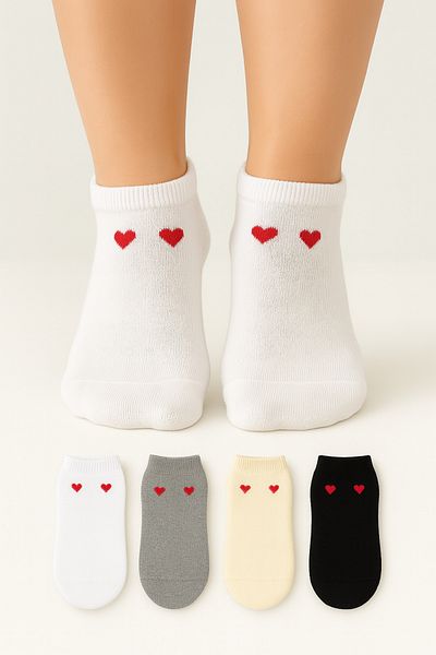 KaeLaurean Women's Seamless Soft Cotton Heart Patterned 4-Piece Sneakers Socks