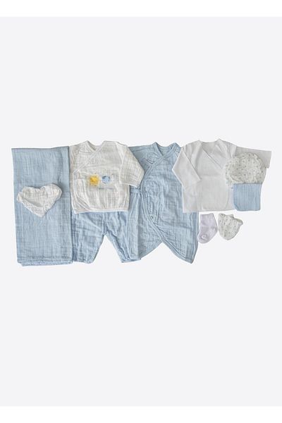 kitikate Organic Dreams Muslin Men's 10-Piece Hospital Discharge Set Blue