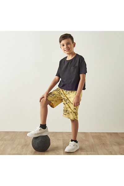 Juniors All-Over Gaming Print Shorts With Drawstring Closure And Pockets