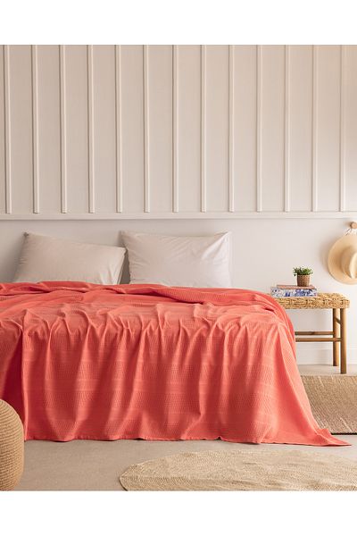 Madame Coco Mathilda King Size 100% Cotton Karde Plain Pique - Coral