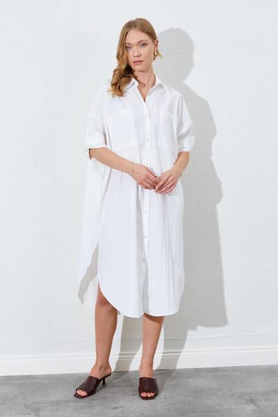 TENA Γυναικείο φόρεμα πουκάμισο με διπλή τσέπη με χαλαρή εφαρμογή