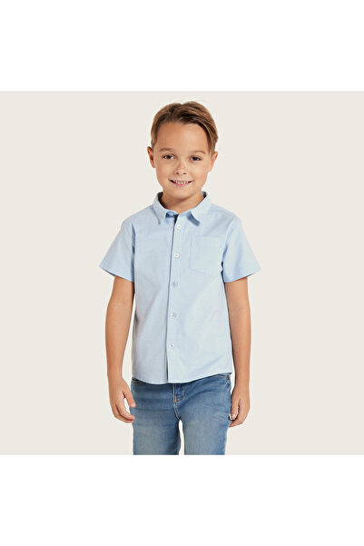 Juniors Solid Button Up Shirt With Chest Pocket
