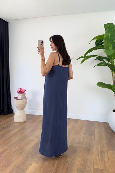 BİRCANÇİL Ossy Indigo Strap Adjustable Maxi Dress