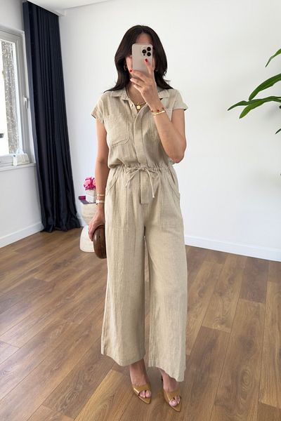 BİRCANÇİL Oswin Stone Waist Drawstring Detailed Linen Jumpsuit