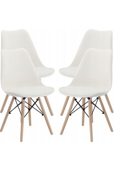SERSIMO Set 4 scaune de bucatarie, design scandinav modern, sezut cu burete, alb