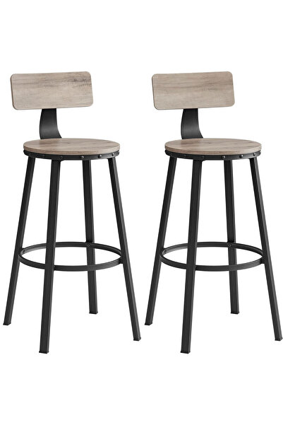 VASAGLE Set de 2 scaune de bar înalte cu spătar, cadru din oțel, industrial, ...