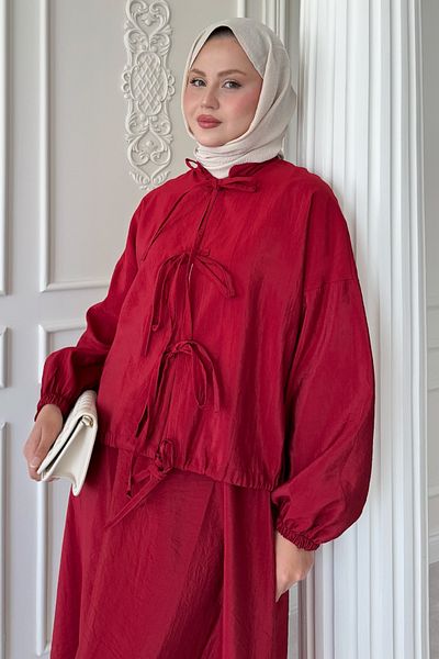 InStyle Red Suit with Tie Detail Skirt