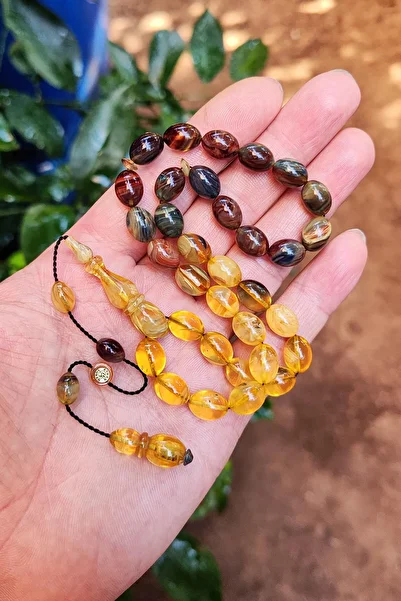 Vip Kehribar 8X11 mm Ayhan Turan Master Craftsmanship Colored Amber Prayer Beads