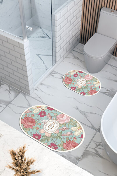 THEMODERNHANE Beauty Pattern Eco Bath Mat, Αντιολισθητική βάση, Πλένεται στο πλυντήριο, Ψηφιακή εκτύπωση Σετ 2