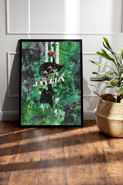Saturn Jaylen Brown Framed Painting - Basketball Nba Poster Painting