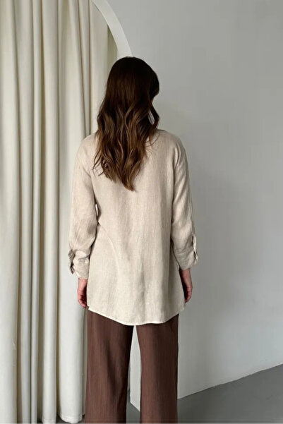 My Blog Natural Cross Buttoned Shirt with Belt - 5258