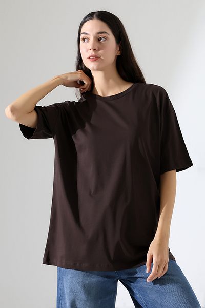 Endies Oversize Crew Neck 100% βαμβακερό χτενισμένο συμπαγές βασικό μπλουζάκι 21752 ΚΑΦΕ