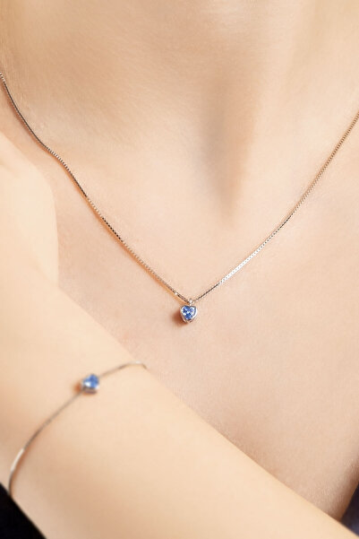 So CHIC... Romantik Aşk 18 Ayar Beyaz Altın Kaplama 43 Cm Gümüş Kalp Kolye