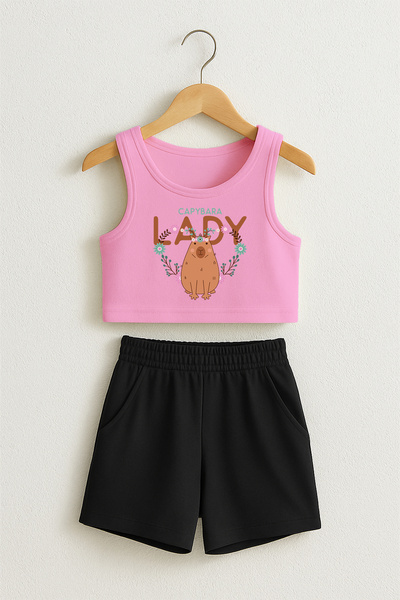 TARZ STİL طقم شورت قصير مطبوع للبنات من ليدي كوندوز 22994