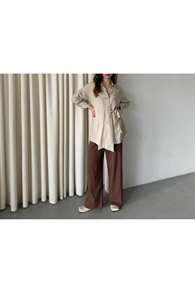My Blog Natural Cross Buttoned Shirt with Belt - 5258