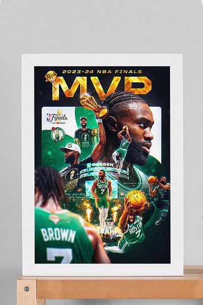 Saturn Jaylen Brown Framed Painting - Basketball Nba Poster Painting