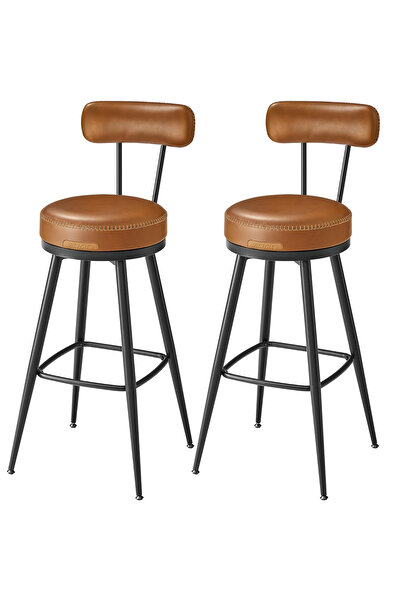 VASAGLE set 2 scaune de bar rotative 360°, cu spatar, 101 cm, piele sintetica, cadru otel, maro