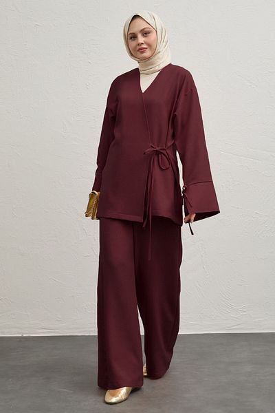 InStyle Linen Kimono Double Burgundy Set