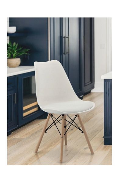 SERSIMO Set 4 scaune de bucatarie, design scandinav modern, sezut cu burete, alb