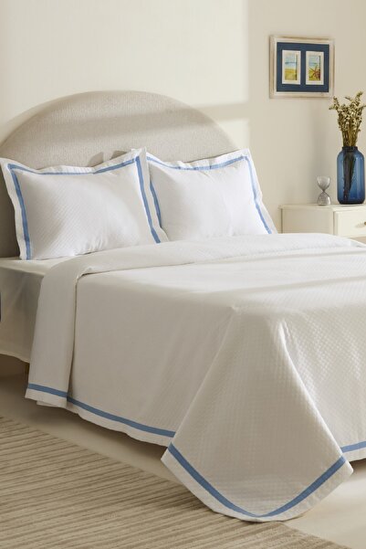 Karaca Home Doris %100 Pamuk Çift Kişilik Yatak Örtüsü Takımı Mavi